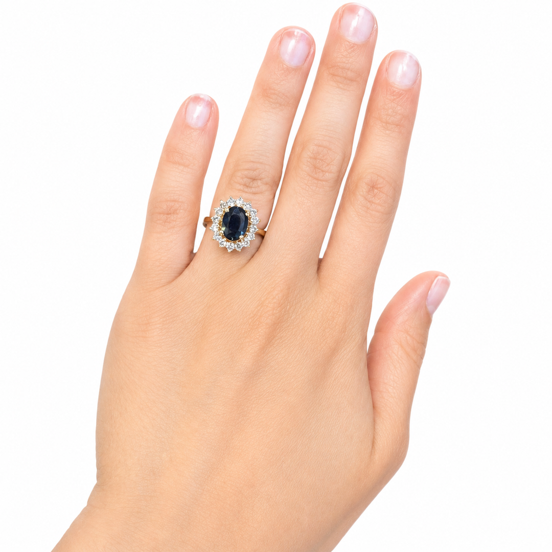 14k Yellow Halo Sapphire Estate Ring