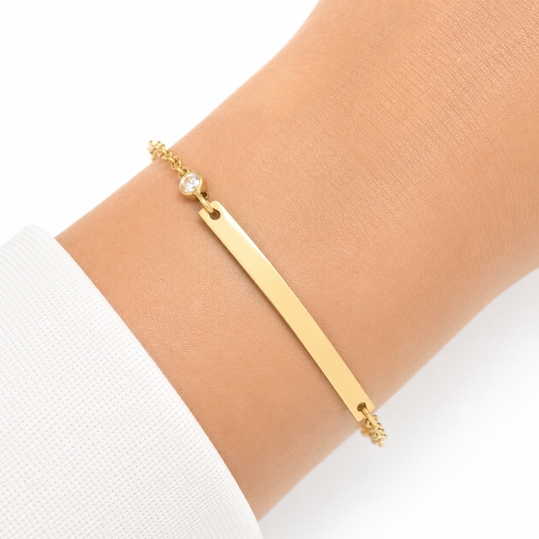 14k Yellow Gold ID Bar Diamond Bracelet