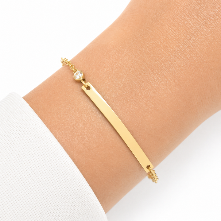 14k Yellow Gold ID Bar Diamond Bracelet
