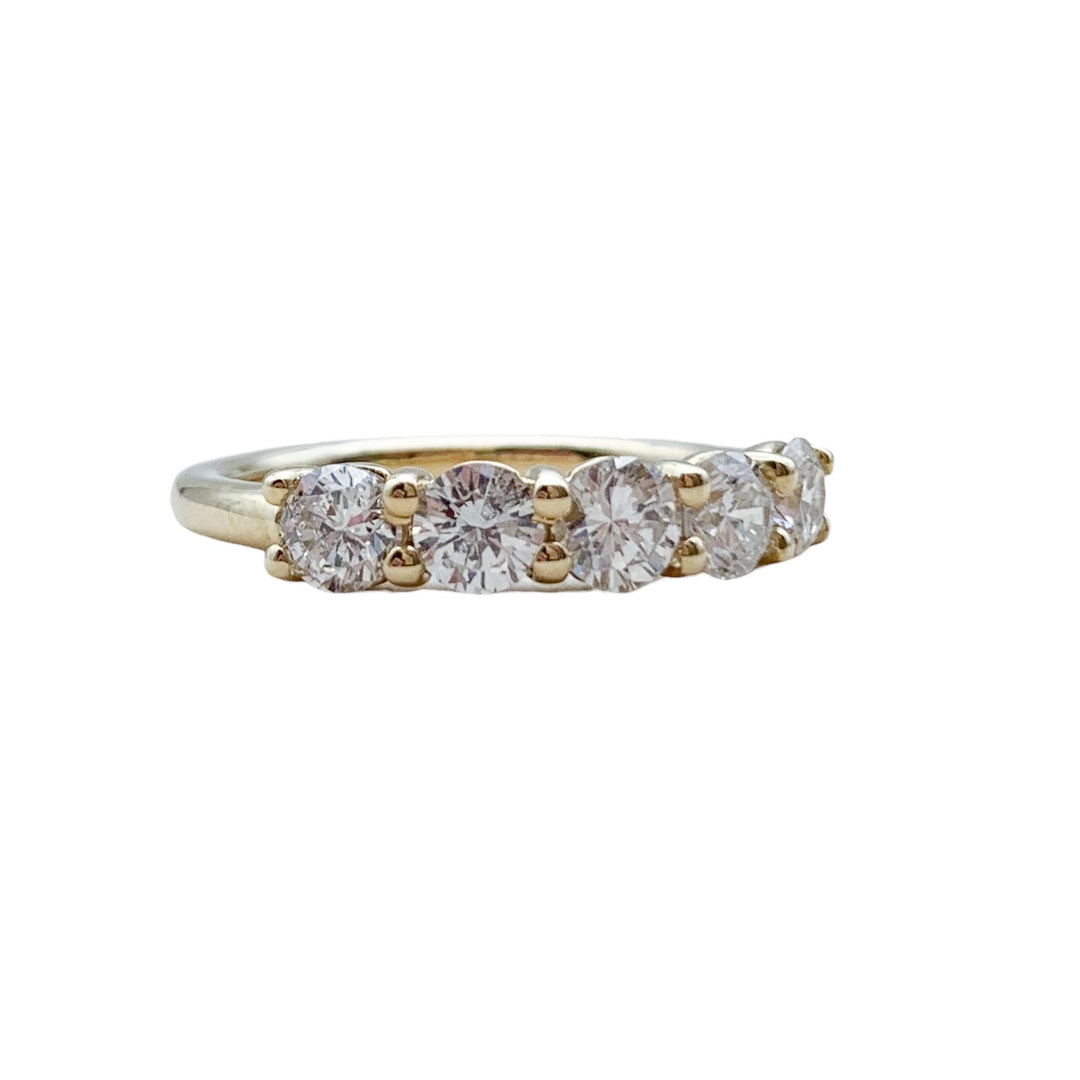 14k Yellow Gold 5 Stone 1.01ctw Round Diamond Wedding Band