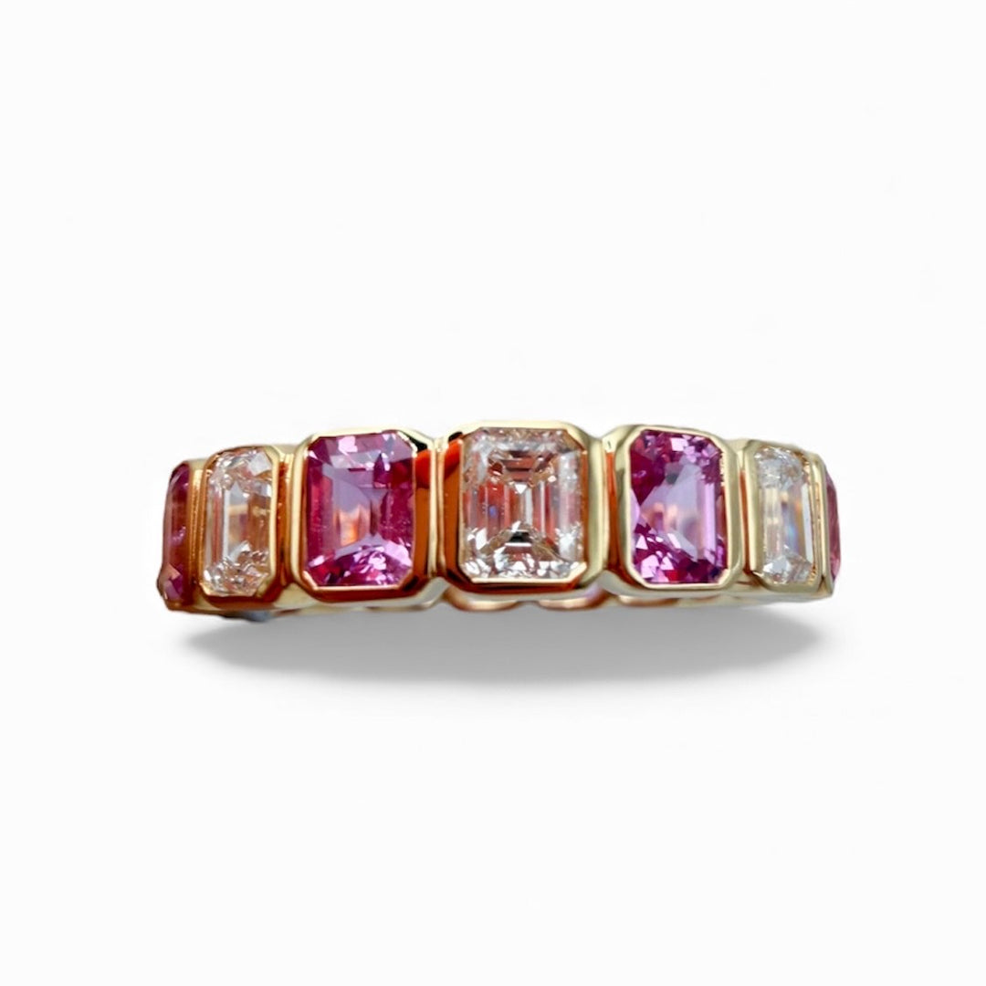 18k Yellow Gold Pink Sapphires Eternity Pink Sapphires Ring