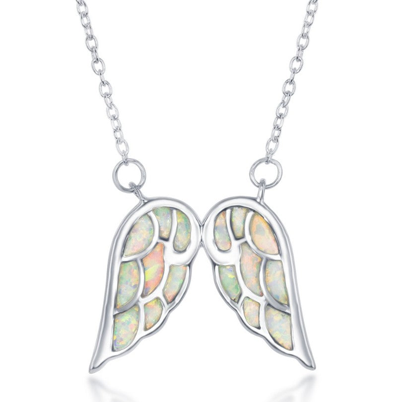 Sterling Silver White Opal Angel Wings Necklace