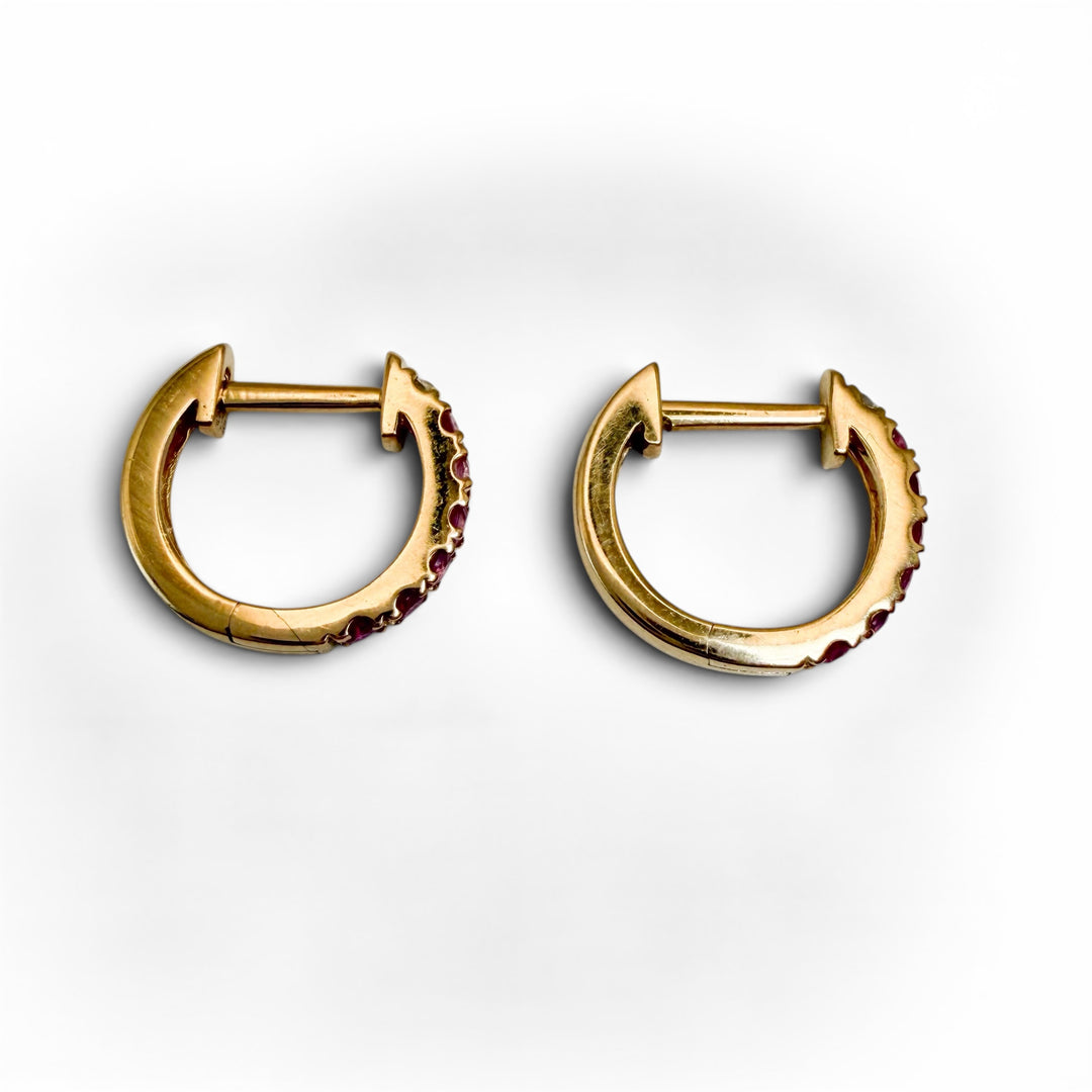 14k Huggie Hoop Pink Sapphire Earrings
