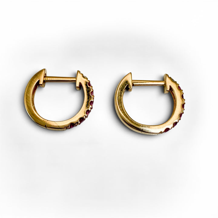 14k Huggie Hoop Pink Sapphire Earrings