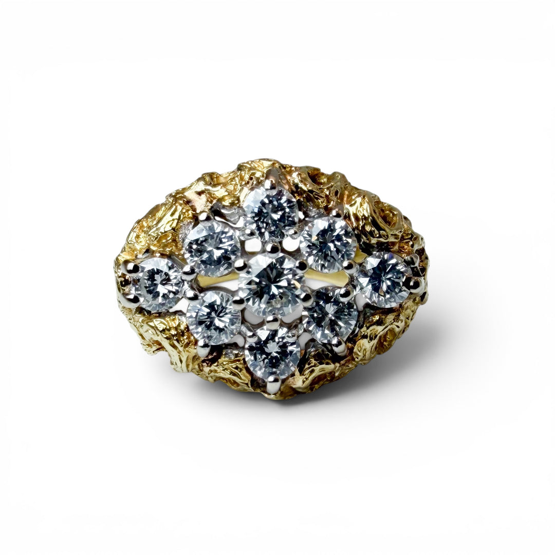 18k Estate Two Tone Dome Diamond Ring