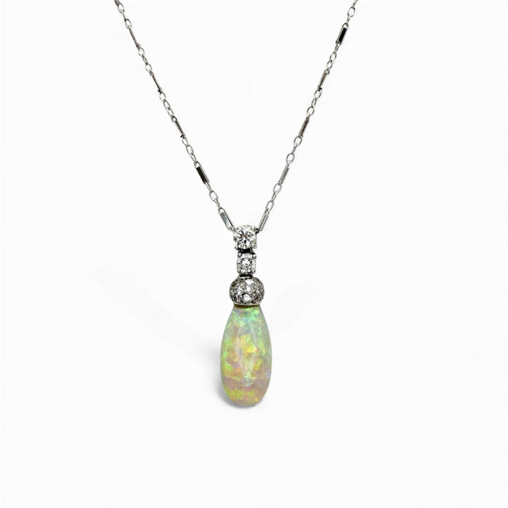 18k White Gold Opal Estate Pendant