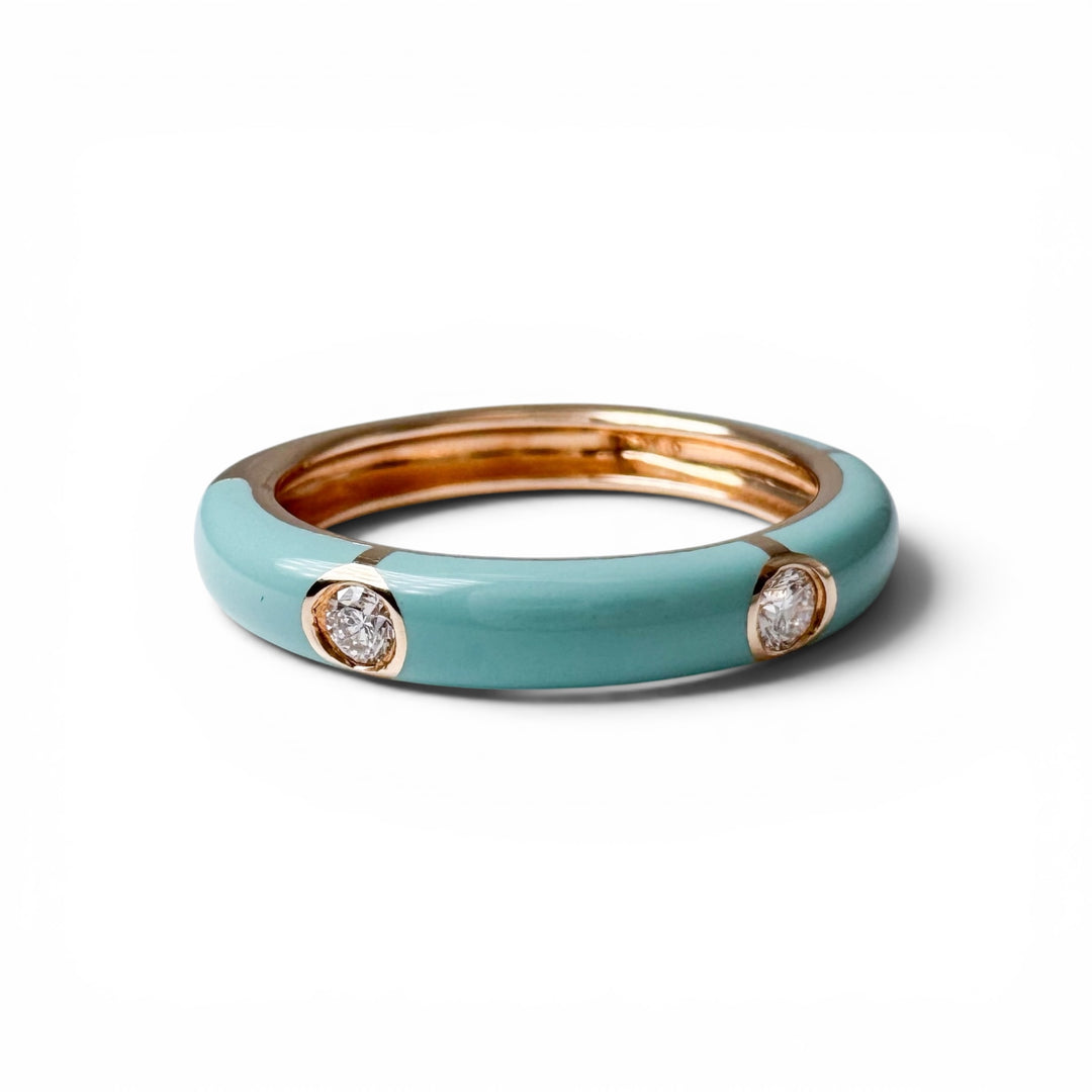 14k Yellow Gold Turquoise Diamond Band