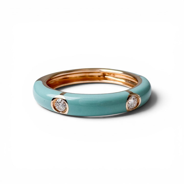 14k Yellow Gold Turquoise Diamond Band
