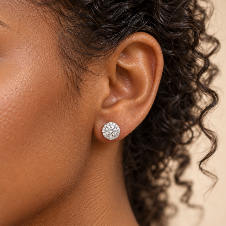 14k White Halo Diamond Earrings 0.90 cttw