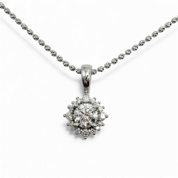 14k White Gold Lab Diamond Halo Pendant