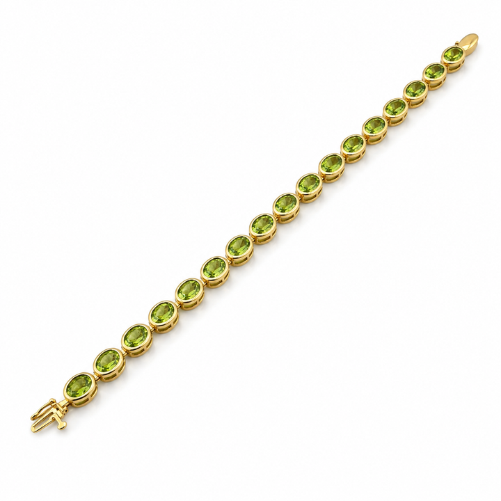 14k Yellow Bezel Set Peridot Estate Bracelet