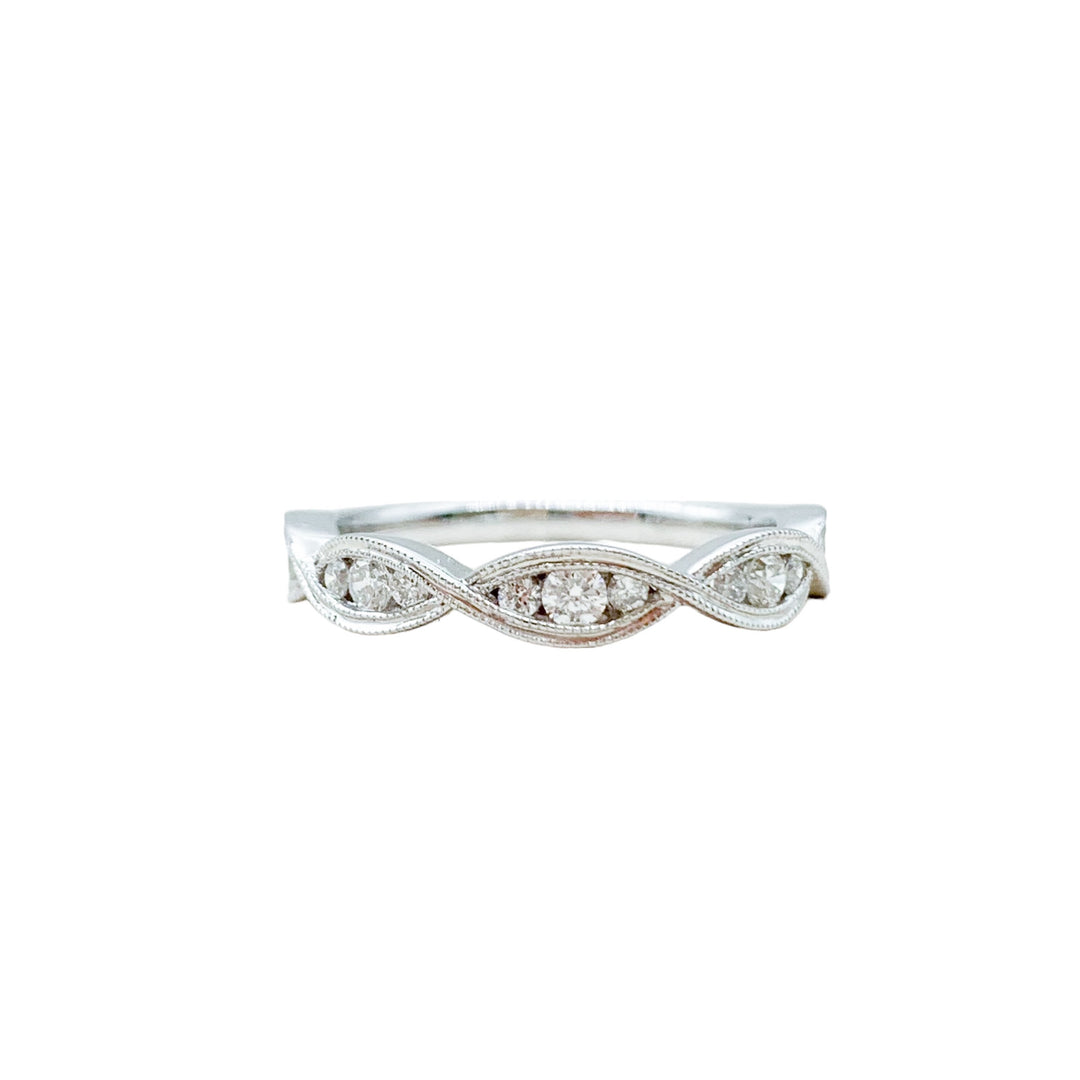 14k White Gold Twist 0.34ctw Round Diamond Wedding Band