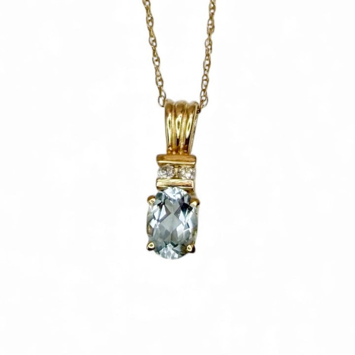 14k Yellow Gold Estate Aqua Pendant