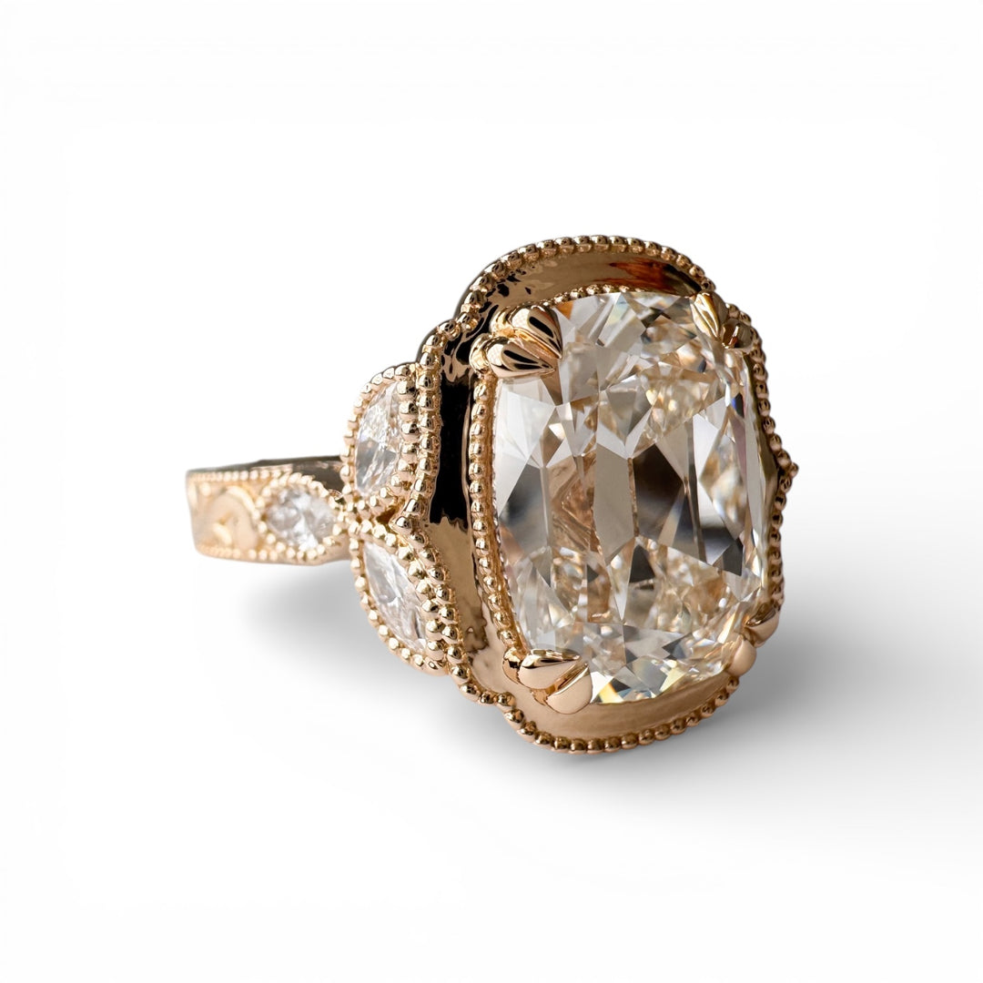 14k Yellow Gold Antique Style Cushion Lab Engagement Ring