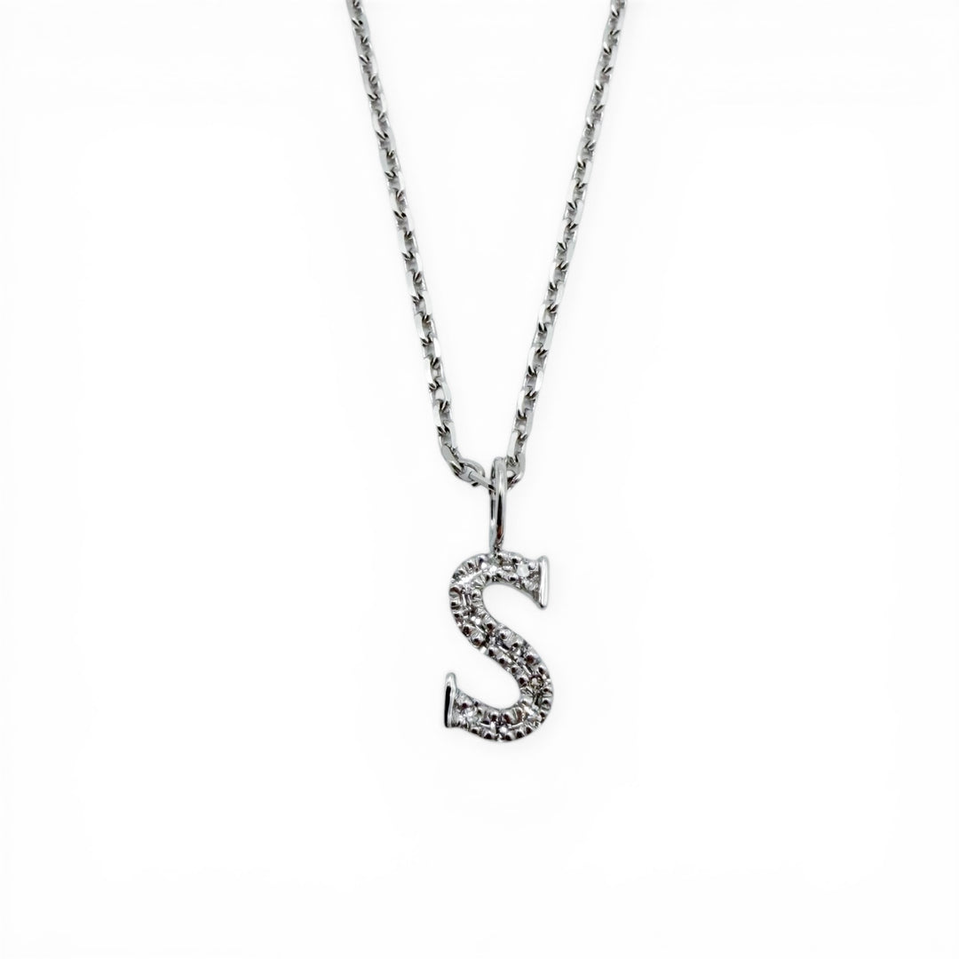 14k White Gold S Inital Diamond Pendant