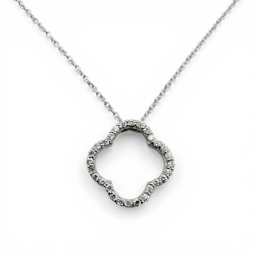 14k White Gold Clover Diamond Pendant
