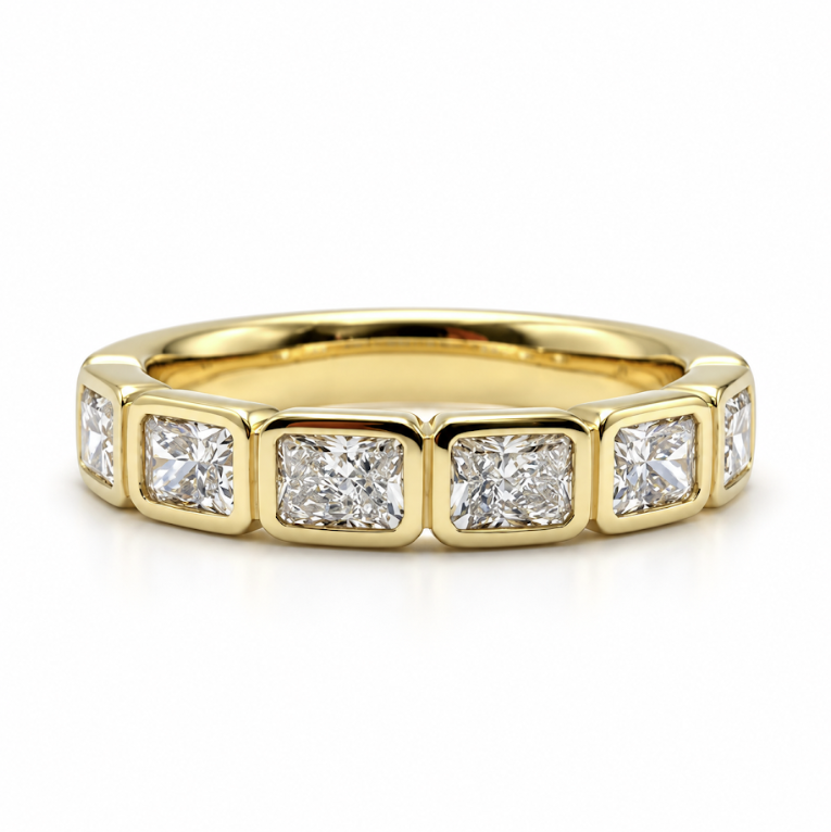 14k Yellow Bezel Set Radiant Lab Grown Diamond Wedding Band
