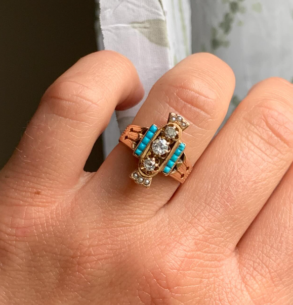 14k Rose Gold Antique Turquoise Ring