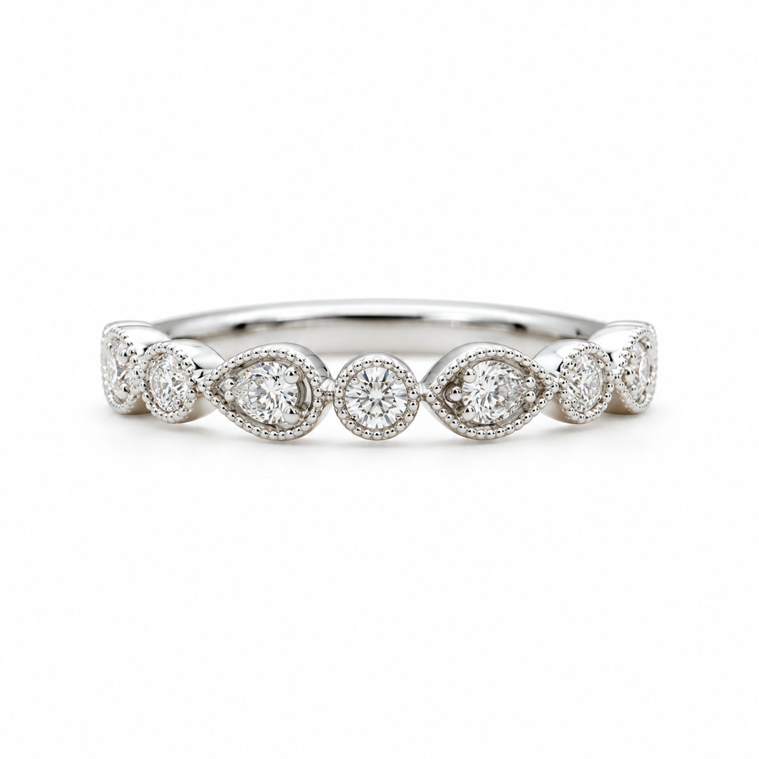 14k White Gold Bezel Set 0.34ctw Round Diamond Wedding Band