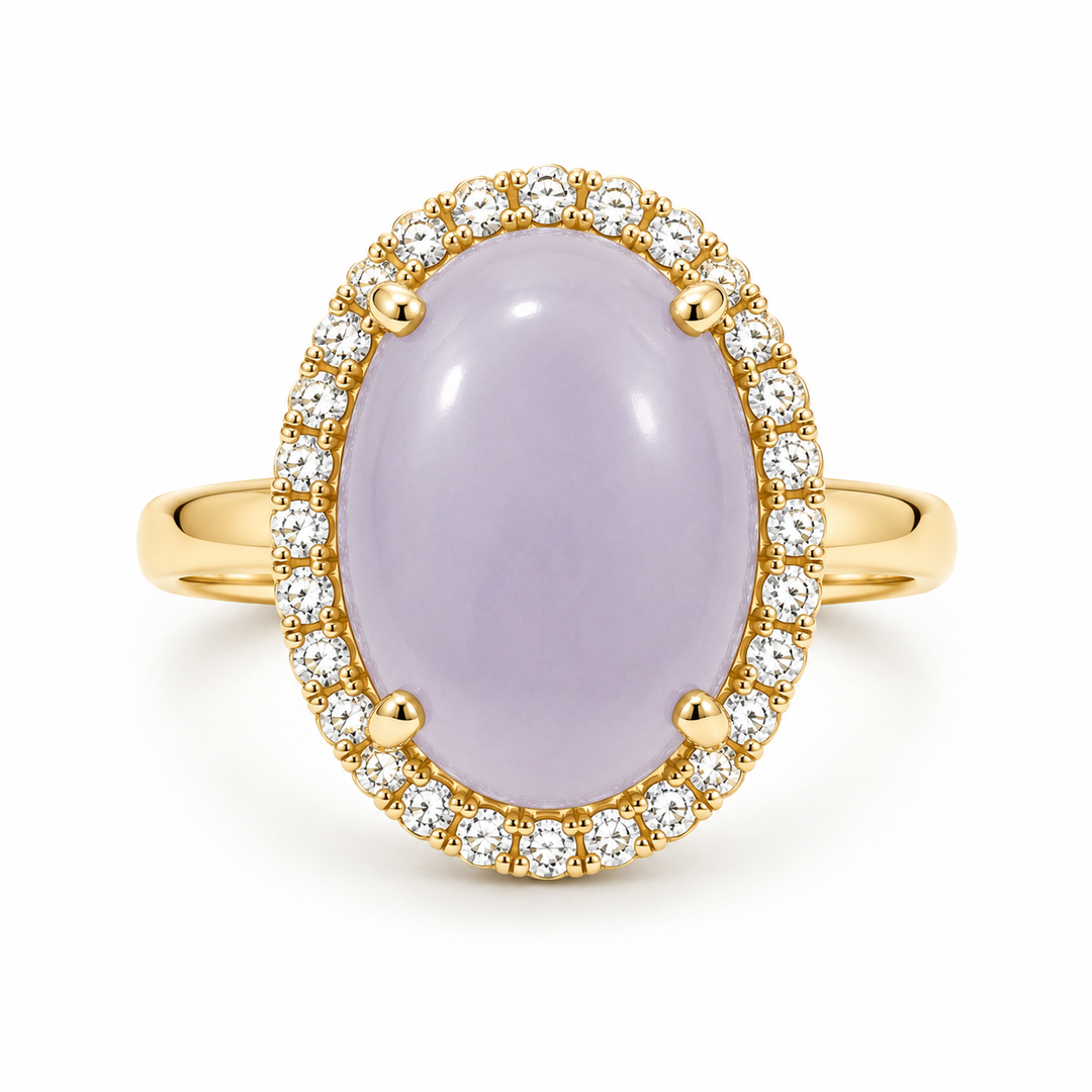 14k Yellow Halo Jade Estate Ring