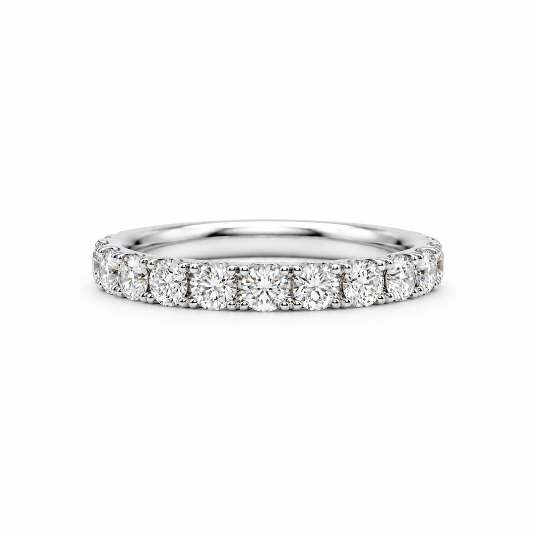 14k White Gold Prong Set 0.65ctw Round Diamond Wedding Band