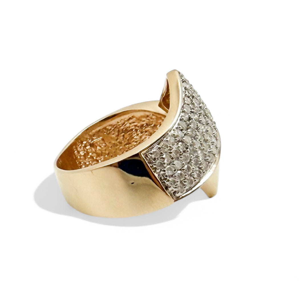 14k Two Tone Free Form Diamond Estate Ring