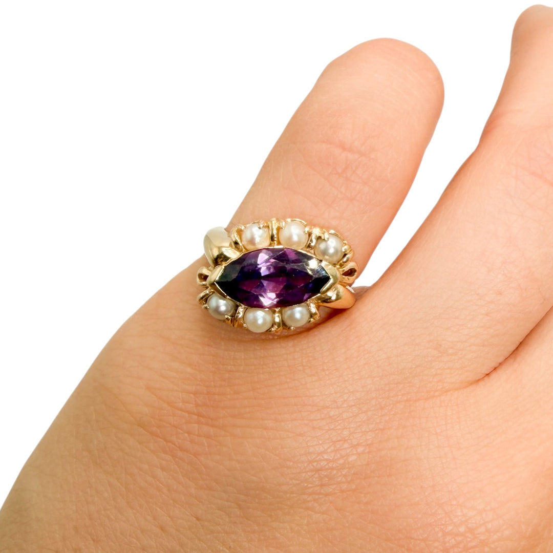 14k Yellow Gold Gemstone and Pearl Estate Ring