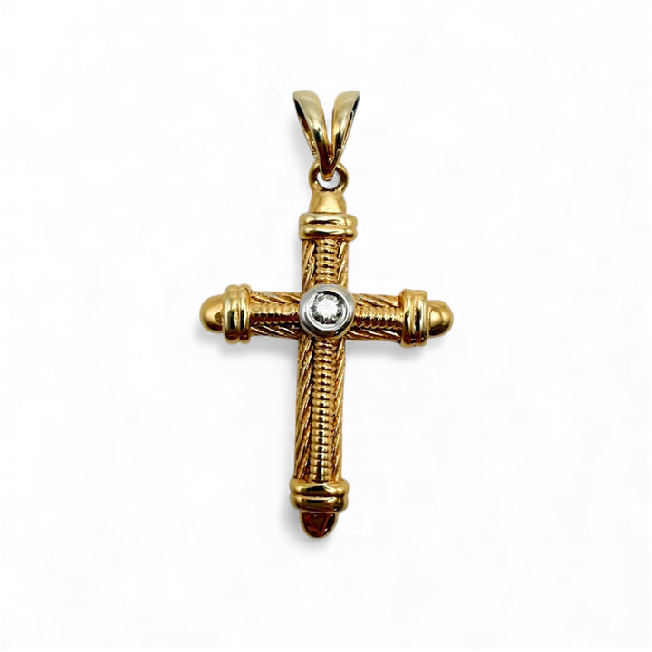 14k Two Tone Cross Estate Pendant
