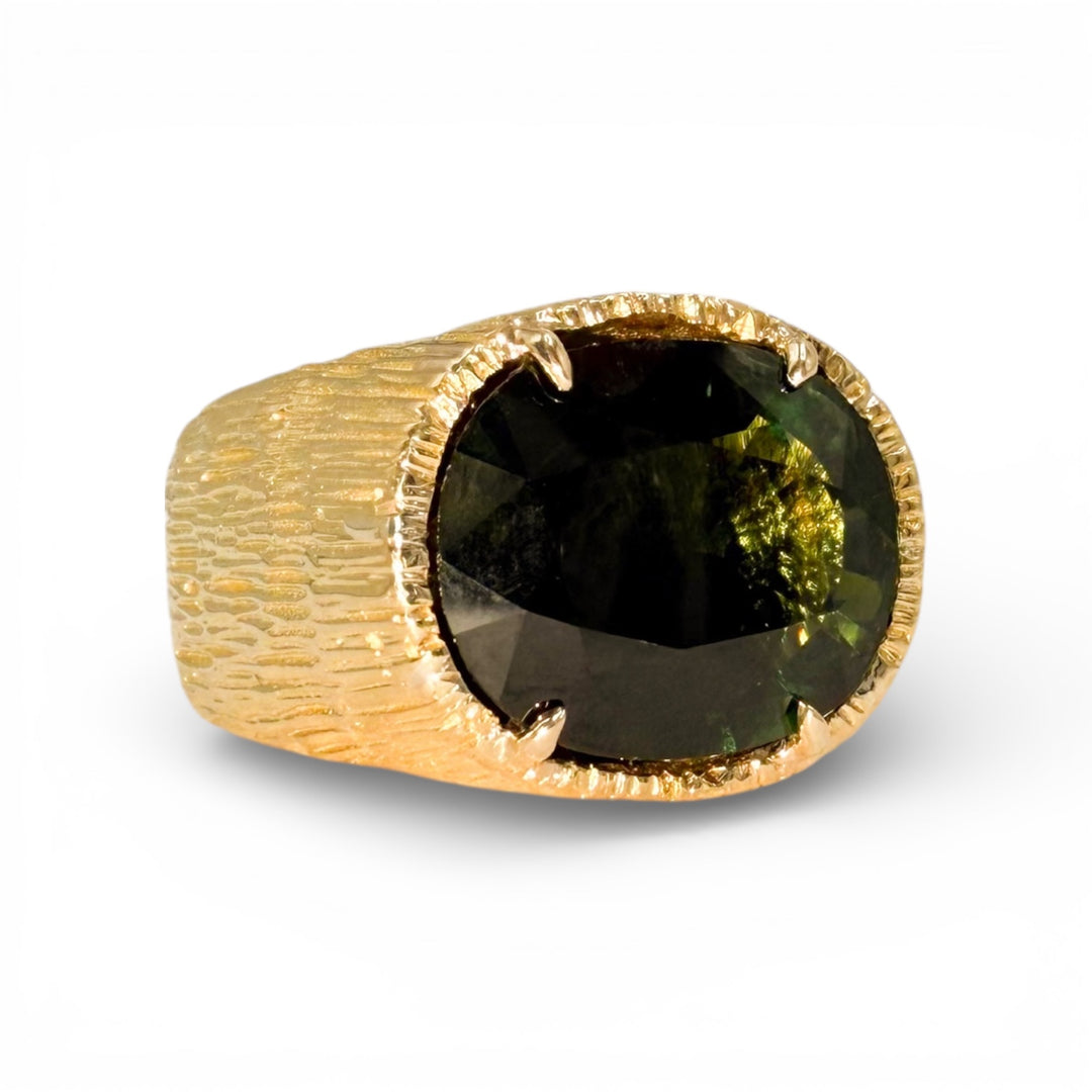 18k Yellow Gold Green Tourmaline Estate Ring