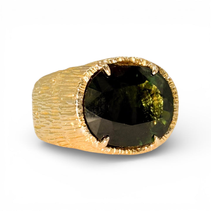 18k Yellow Gold Green Tourmaline Estate Ring
