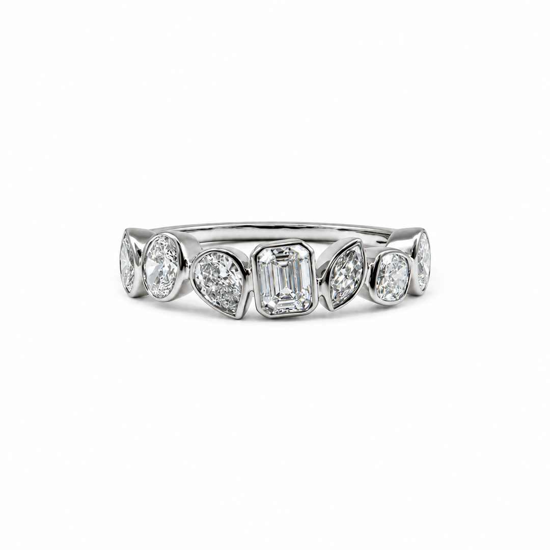 14k White Gold Bezel Set Various Shapes Lab Grown Diamond Band