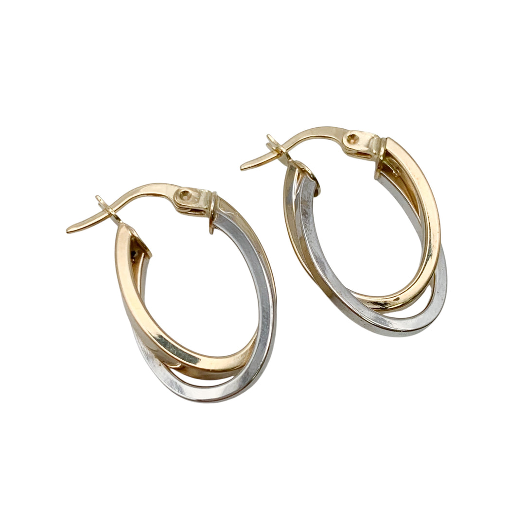 14k Two Tone Medium Hoop Earrings