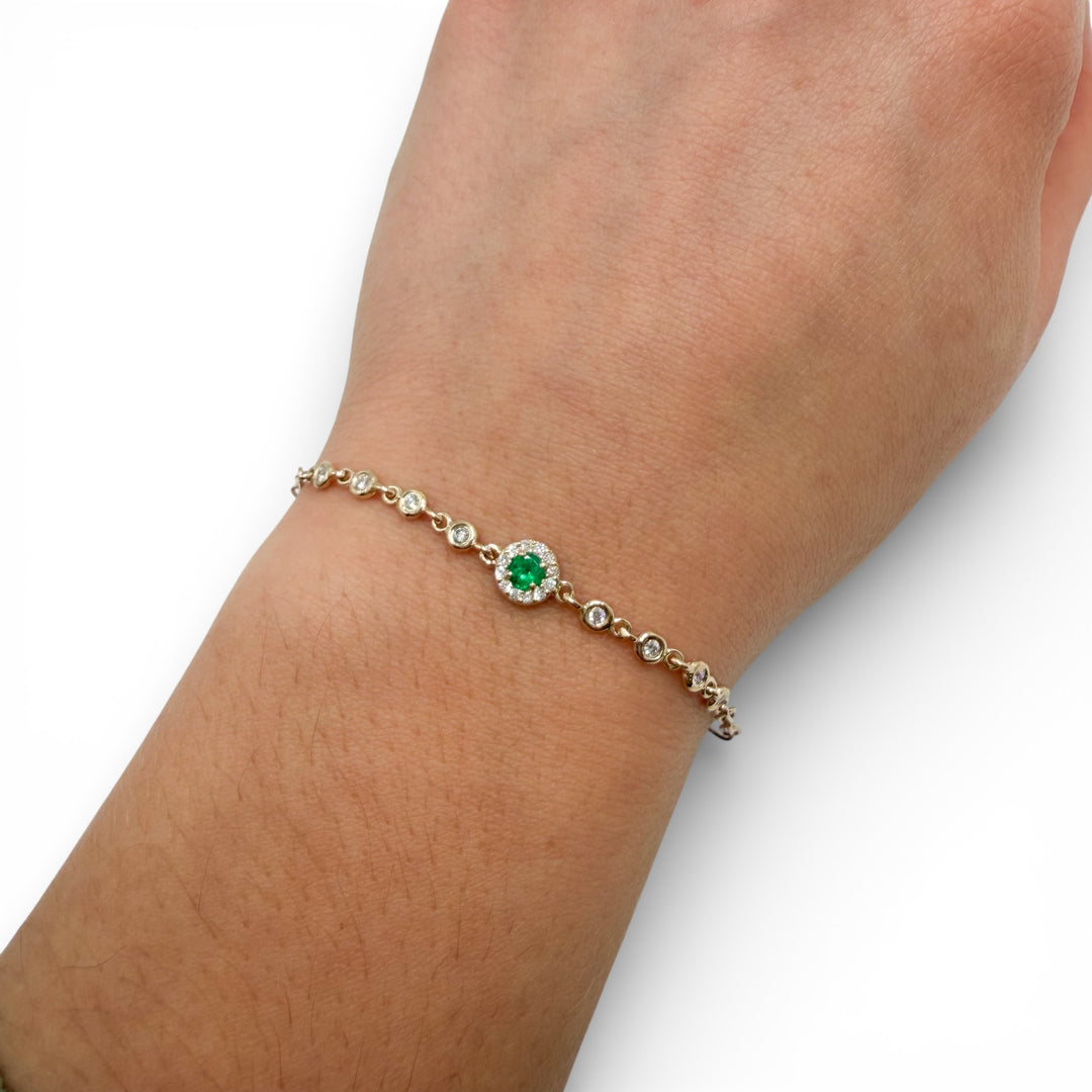14k Yellow Gold Paper Clip Colored Stone Bracelets