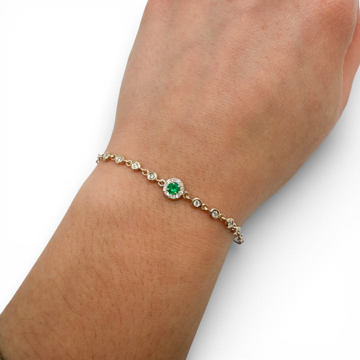 14k Yellow Gold Paper Clip Colored Stone Bracelets