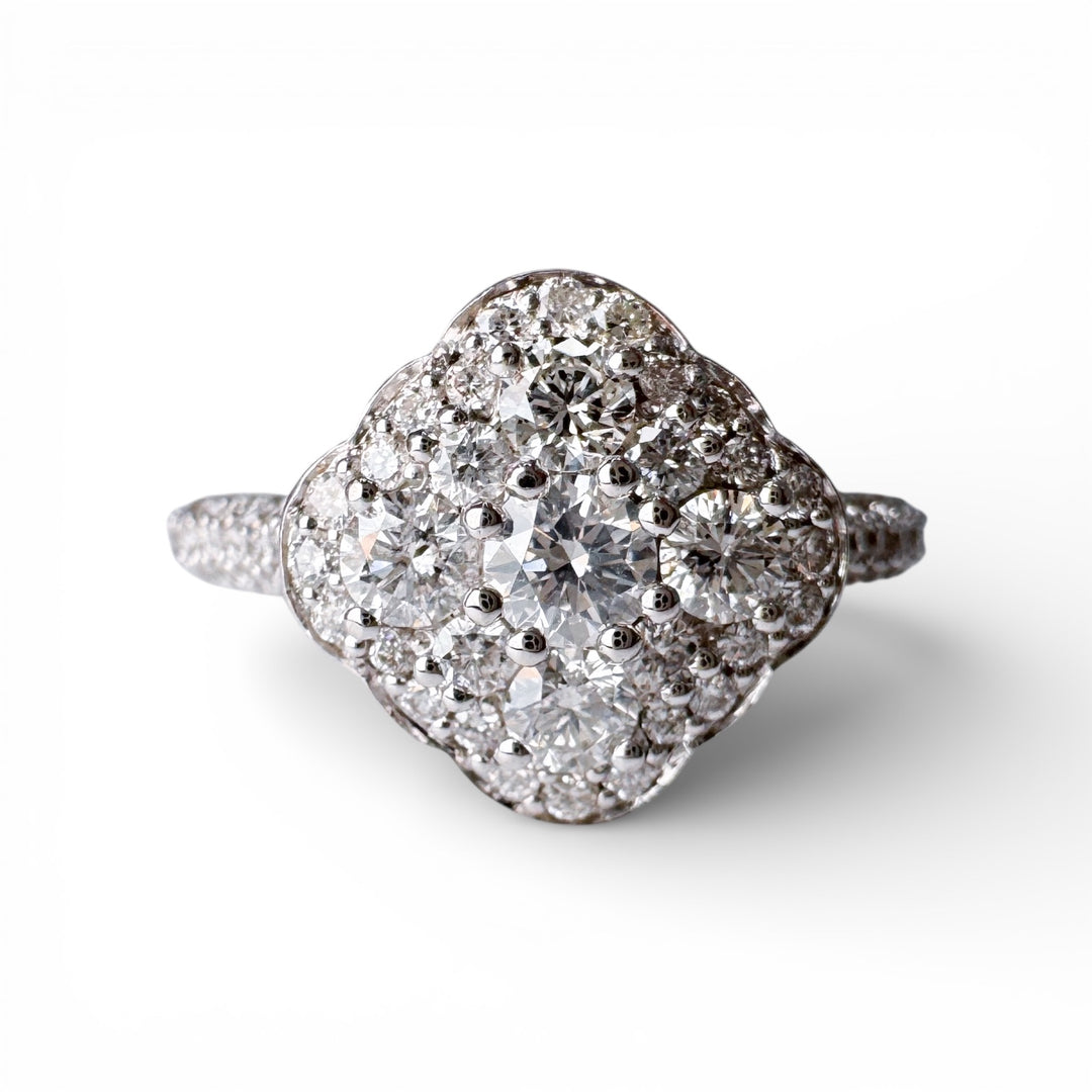 14k White Gold Cluster Diamond Estate Ring