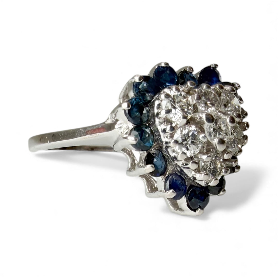 14k White Gold Cluster Diamond Estate Ring