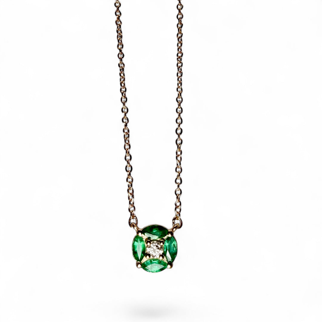 14k Yellow Gold Emerald and Diamond Necklace
