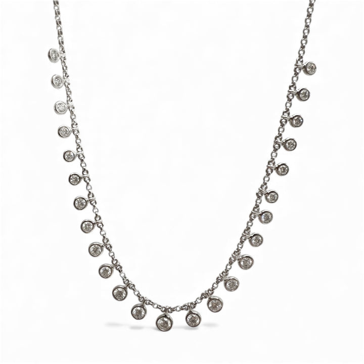 14k White Gold Bezel Diamond Necklace
