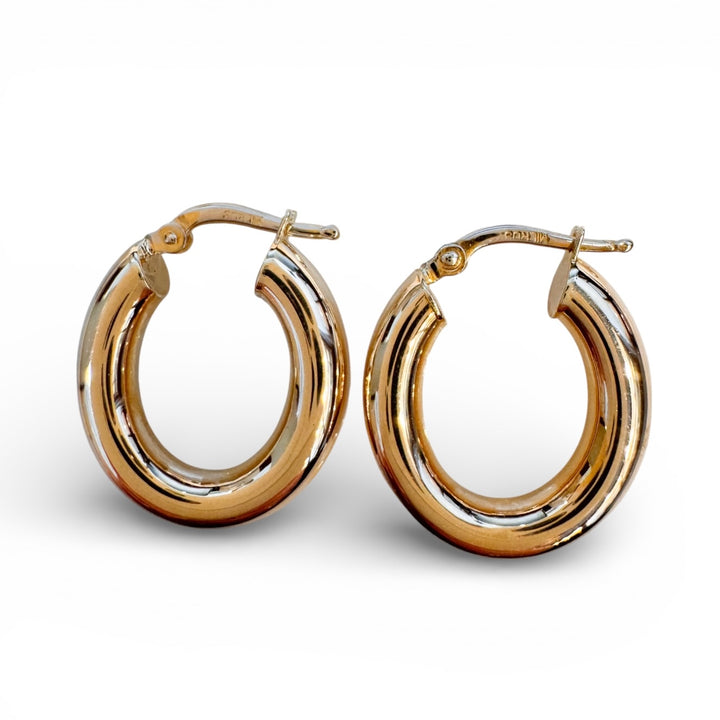 14k Yellow Gold Oval Hoops Estate Earrings