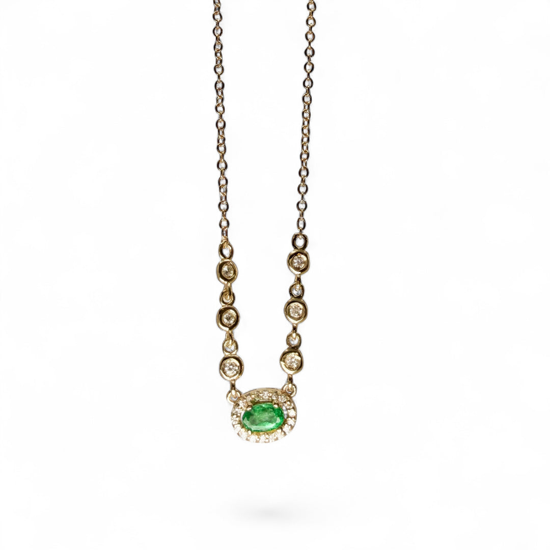 14k Yellow Gold Halo Emerald Pendant