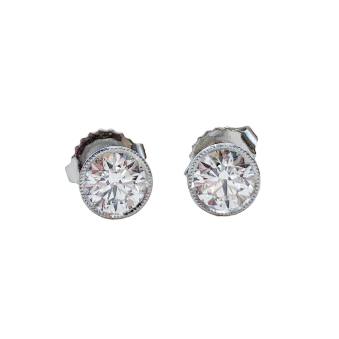 Platinum White Gold Bezel Diamond Estate Earrings