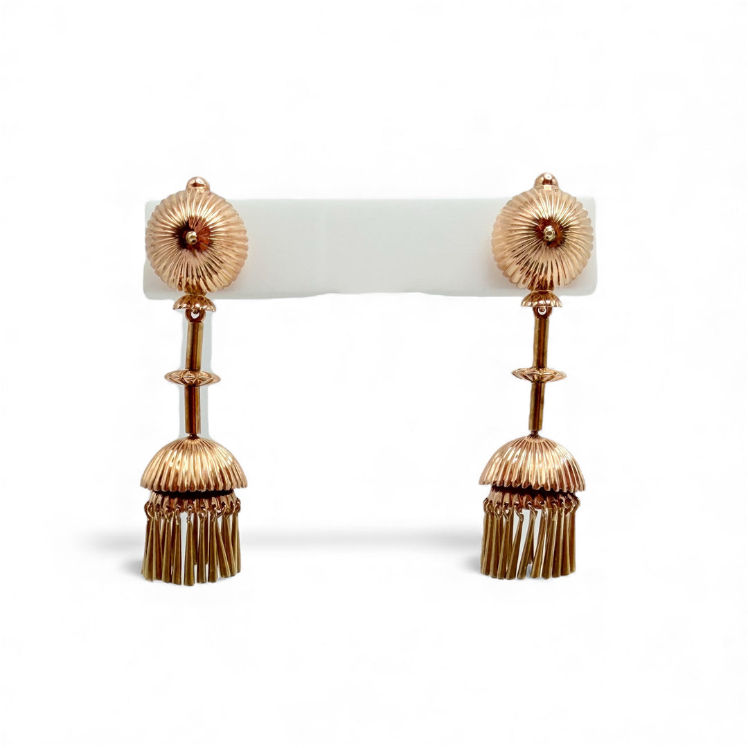 18k Two Tone Drop Estate Earrings