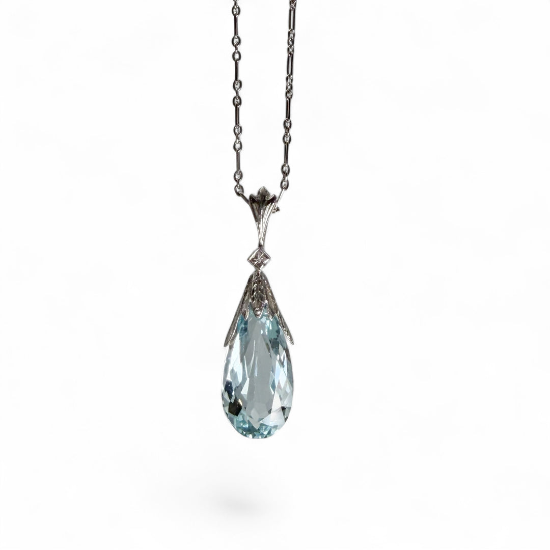 Vintage 14k White Gold Drop Aquamarine Pendant
