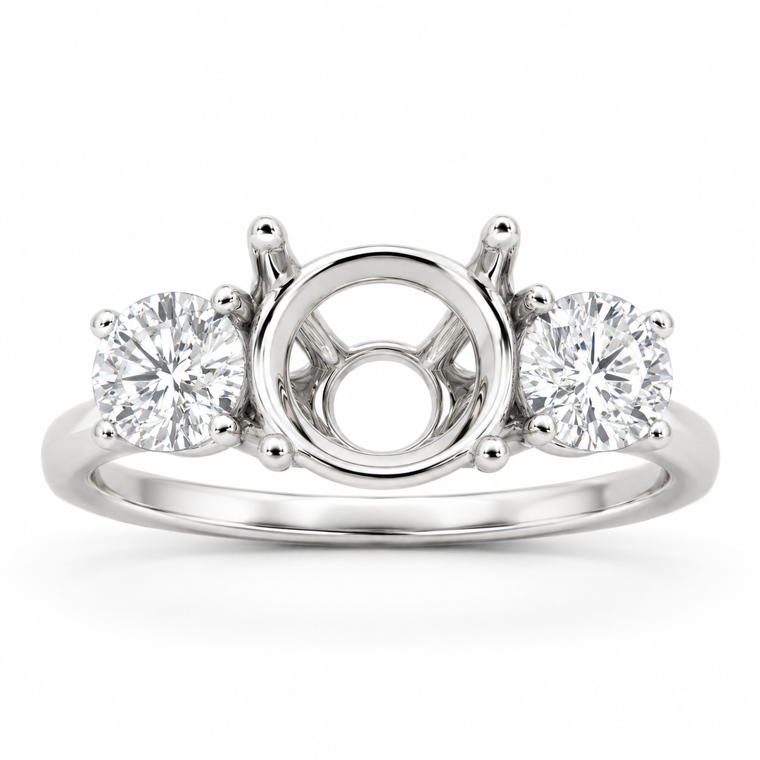 14k White 3 Stone Lab Grown Diamond Engagement Ring Setting