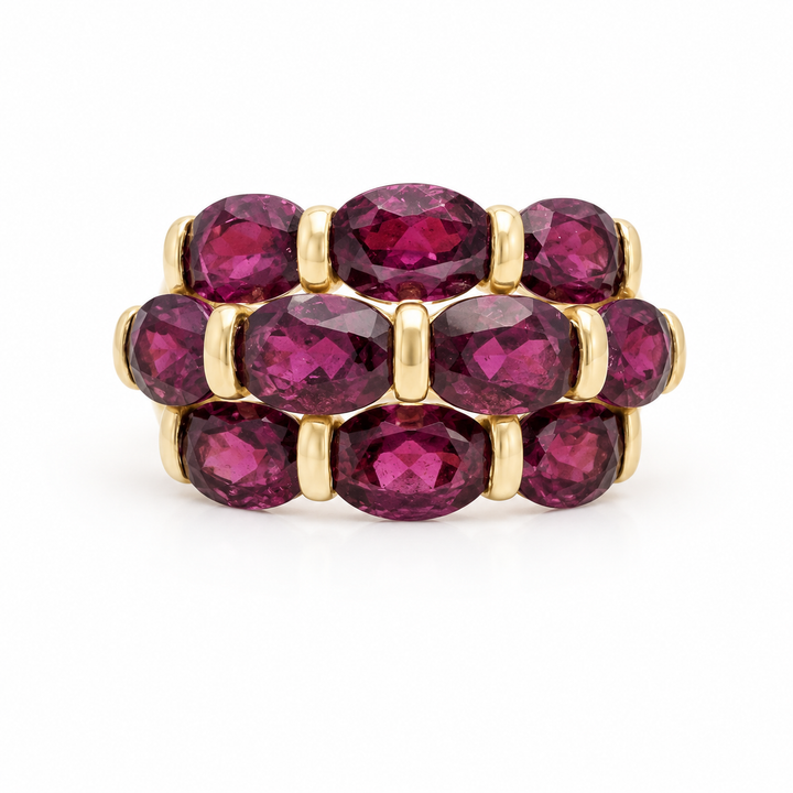 14k Yellow Bar Set Garnet Estate Ring