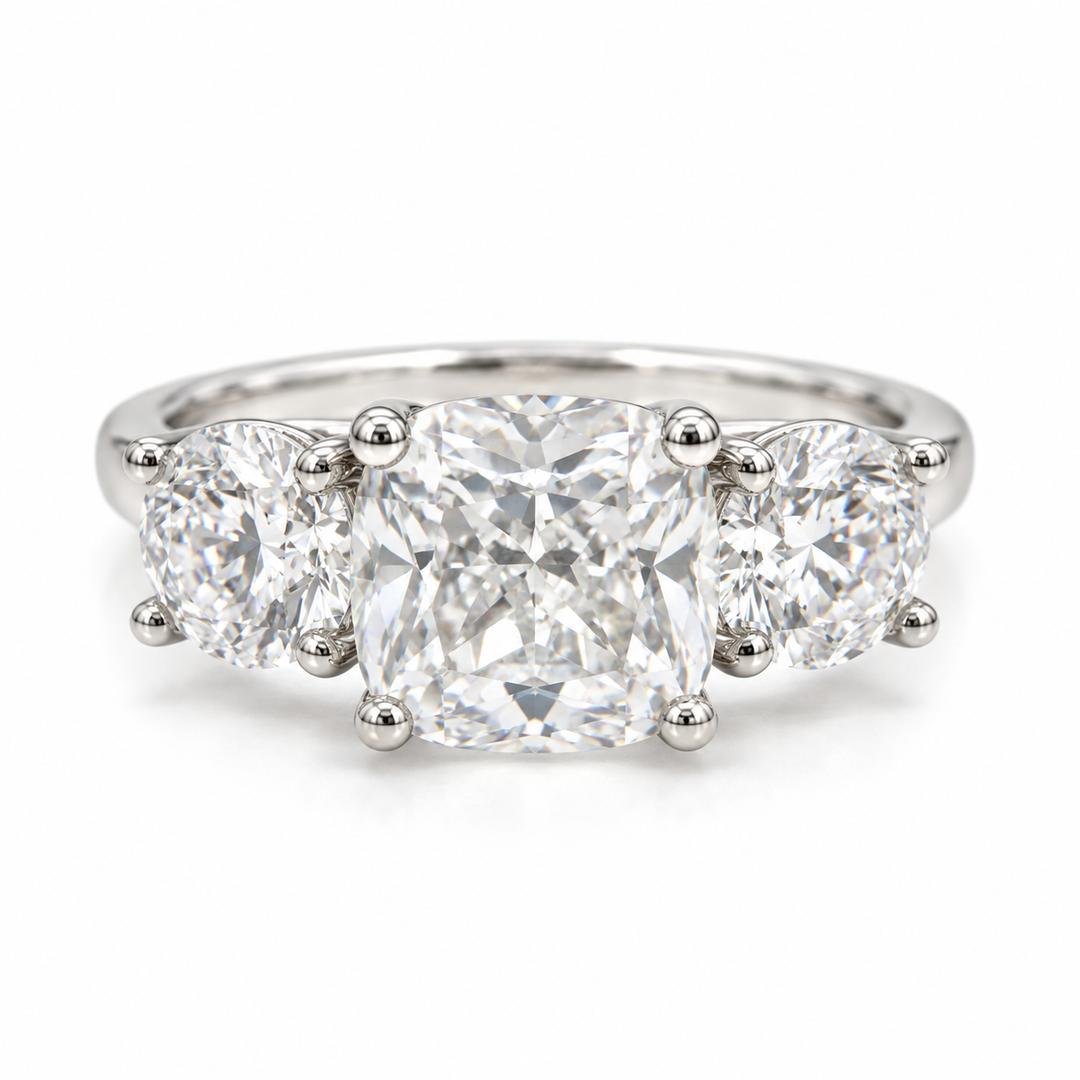 14k White 3 Stone Lab Grown Diamond Engagement Ring