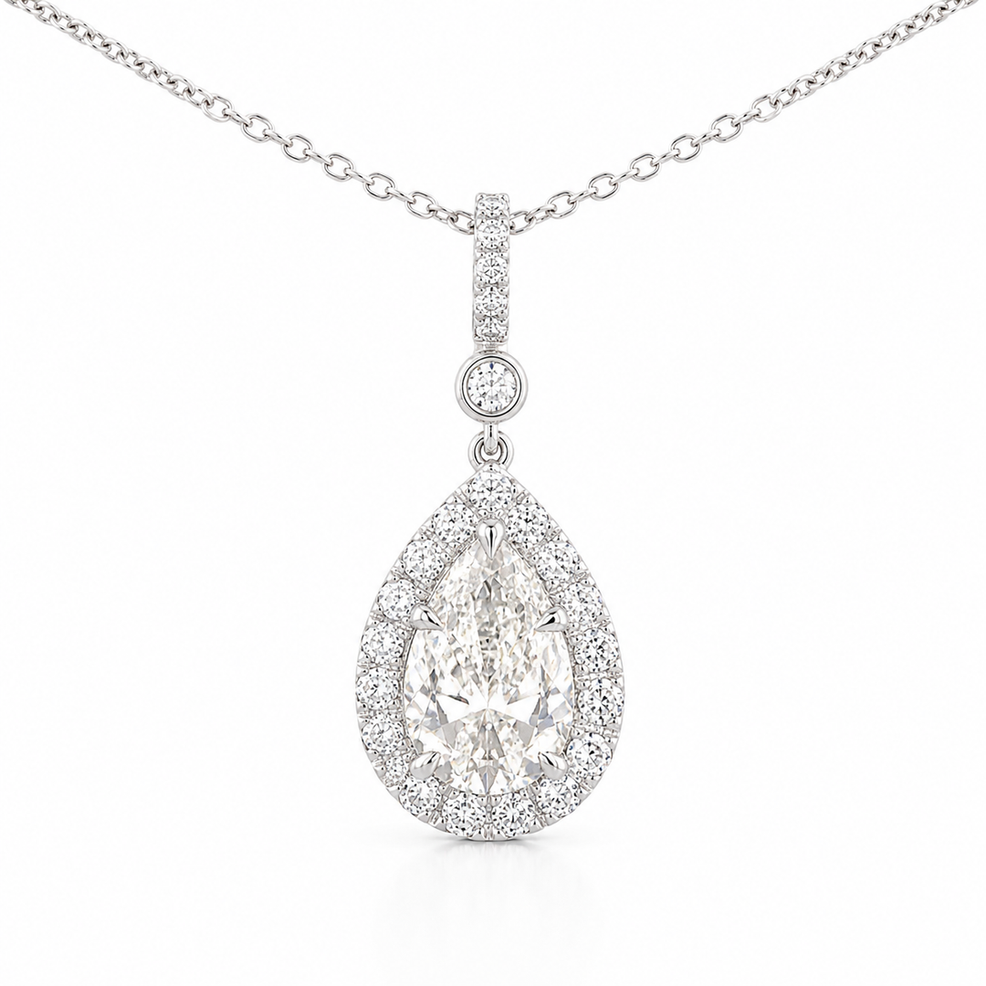 14k White Halo Diamond Pendant