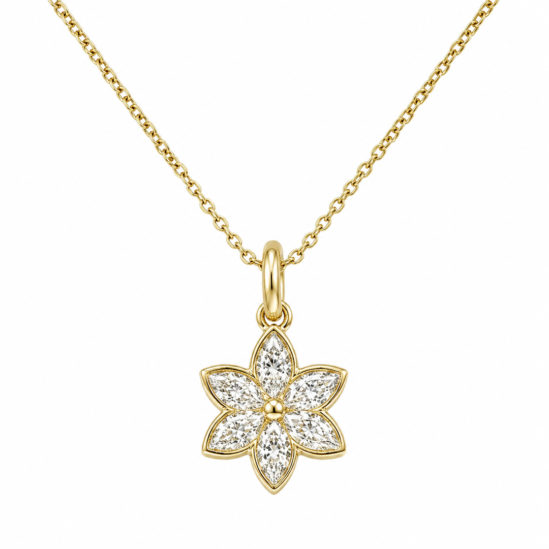 14k Yellow Flower Diamond Pendant