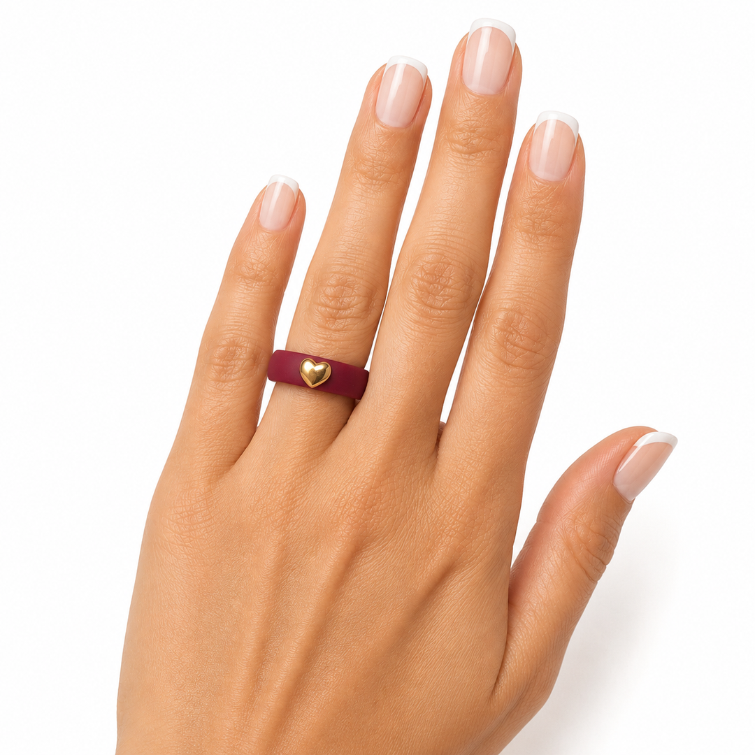 14k Yellow Heart Puff Silicone Ring
