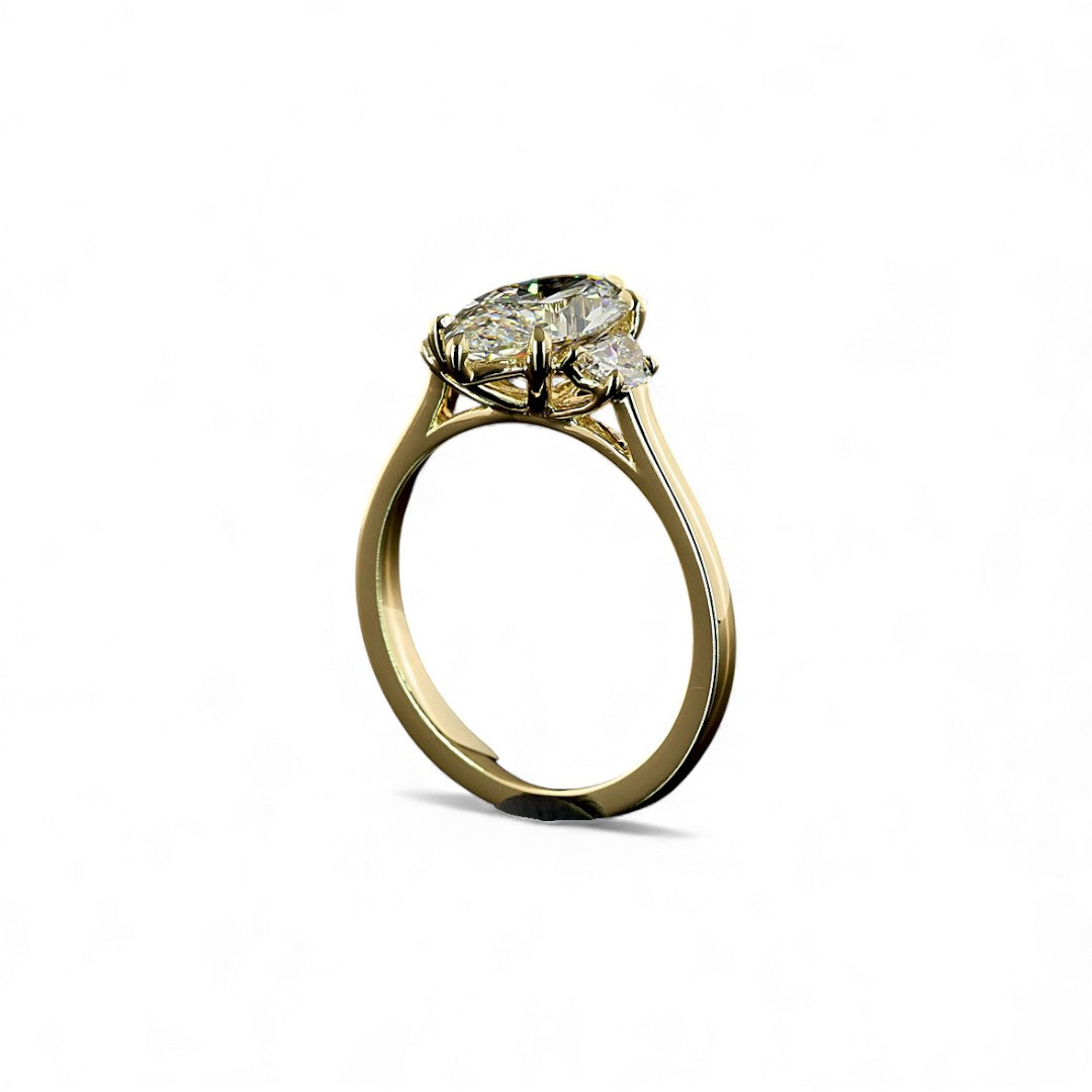 14k Yellow Gold 3 Stone Lab Grown Diamond Engagement Ring